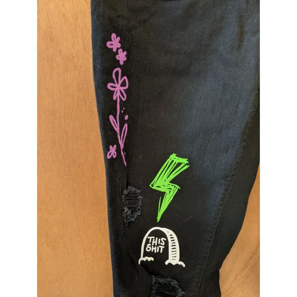 Ninth Hall Rouge Black Jeans Distressed Embellished Skinny 28 Skater Goth Punk